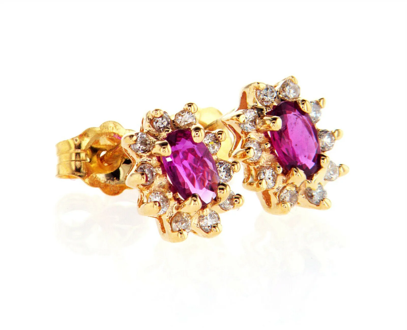 0.60 CT Natural Red Color Ruby Oval Cut Diamond Stud Earrings GAL Certified