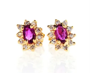 0.60 CT Natural Red Color Ruby Oval Cut Diamond Stud Earrings GAL Certified
