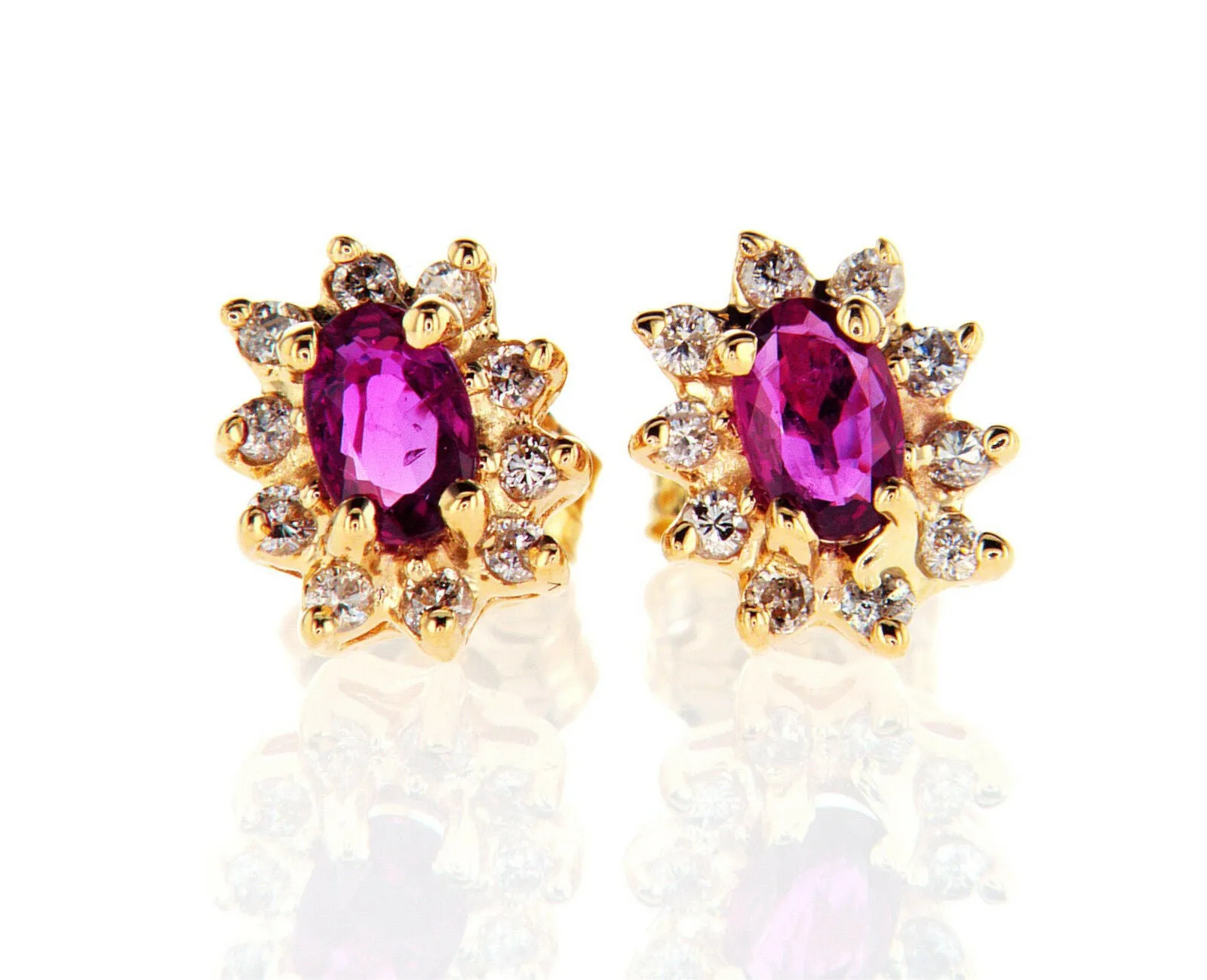 0.60 CT Natural Red Color Ruby Oval Cut Diamond Stud Earrings GAL Certified