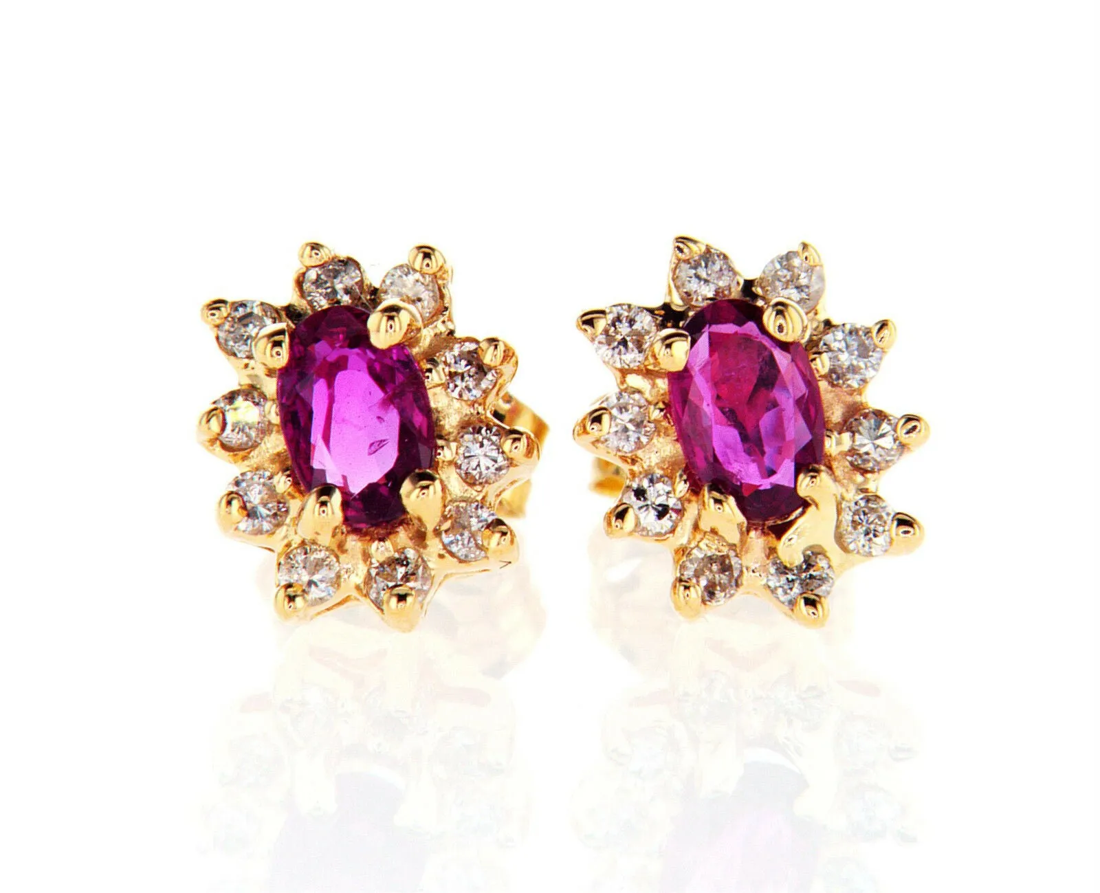 0.60 CT Natural Red Color Ruby Oval Cut Diamond Stud Earrings GAL Certified