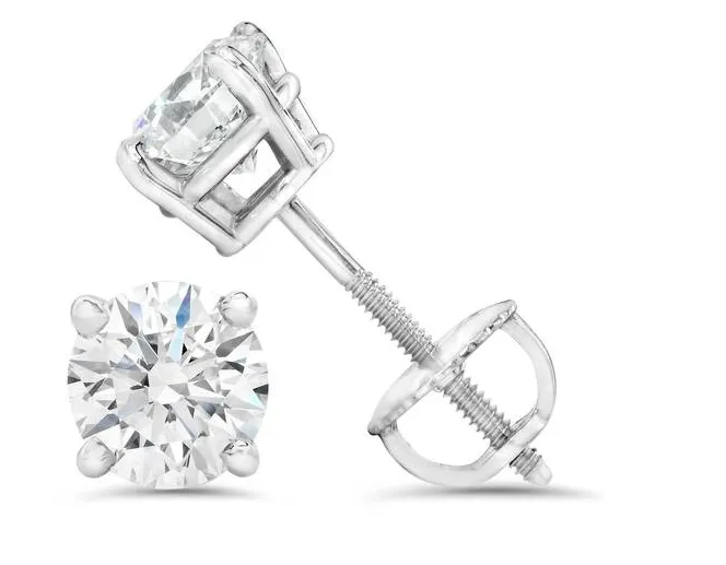 1 CT Studs Earrings 14K Natural Round Cut Diamonds Matched Pair GIA Certified