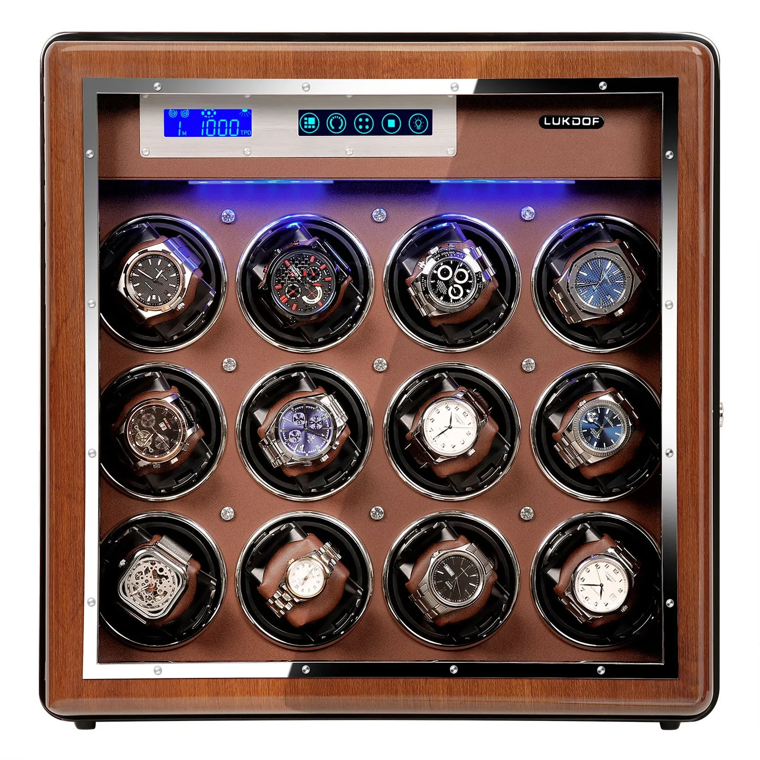 12 6 Pieces Watch Winder in Walnut Wooden Finish, LUKDOF