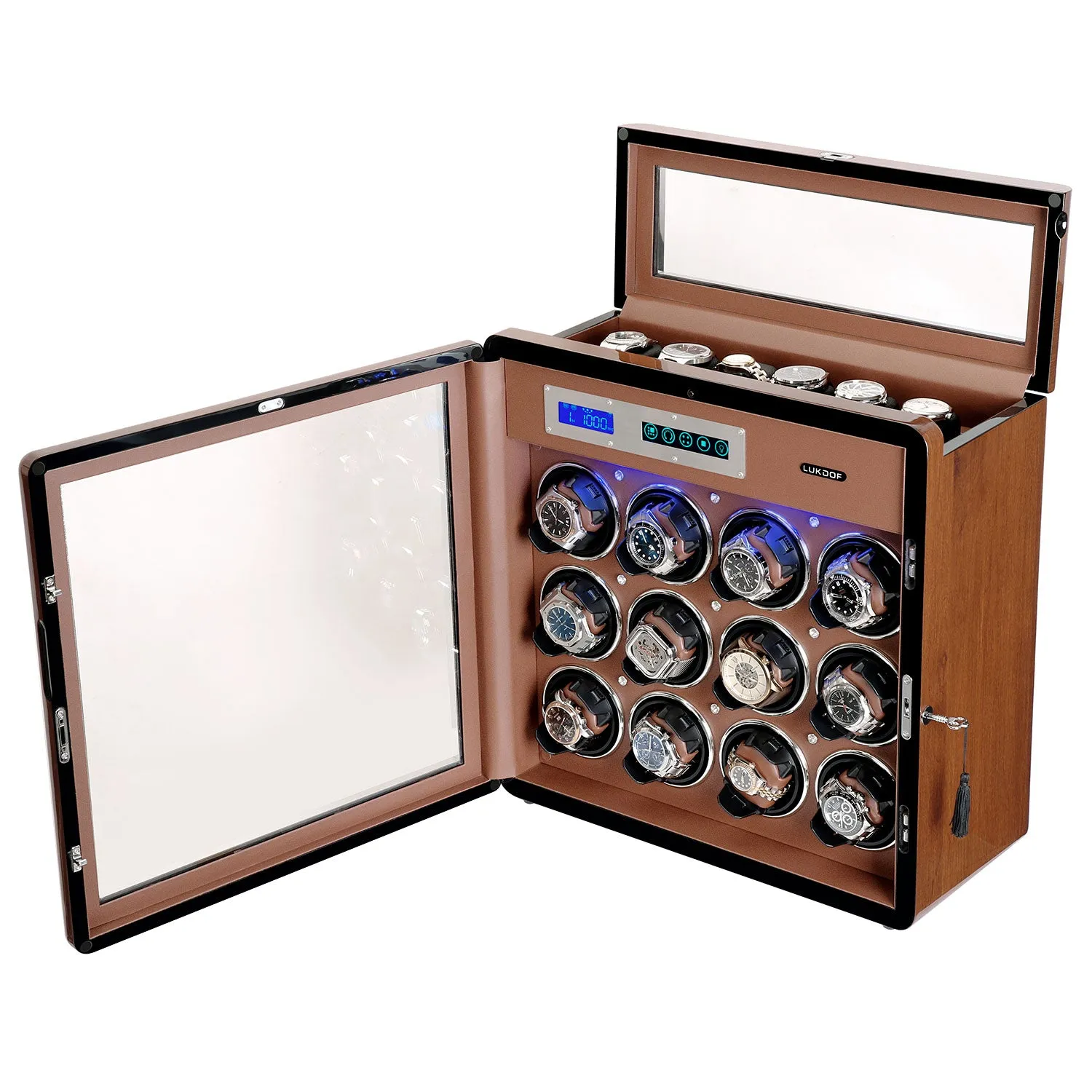 12 6 Pieces Watch Winder in Walnut Wooden Finish, LUKDOF