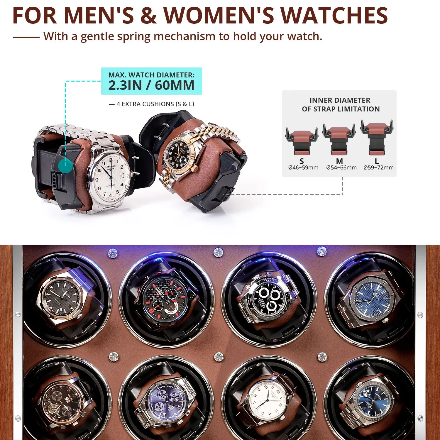 12 6 Pieces Watch Winder in Walnut Wooden Finish, LUKDOF