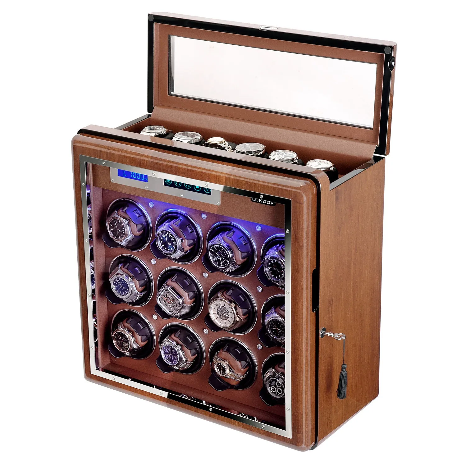 12 6 Pieces Watch Winder in Walnut Wooden Finish, LUKDOF
