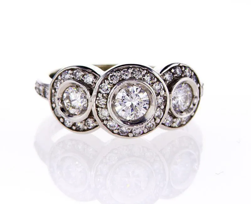 1.20 CT G/ SI1 Natural Diamond Ring 3 Stones 14k Gold Round Cut Brilliant Size 7