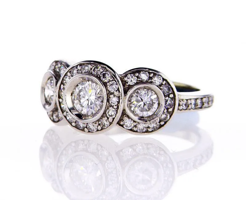 1.20 CT G/ SI1 Natural Diamond Ring 3 Stones 14k Gold Round Cut Brilliant Size 7