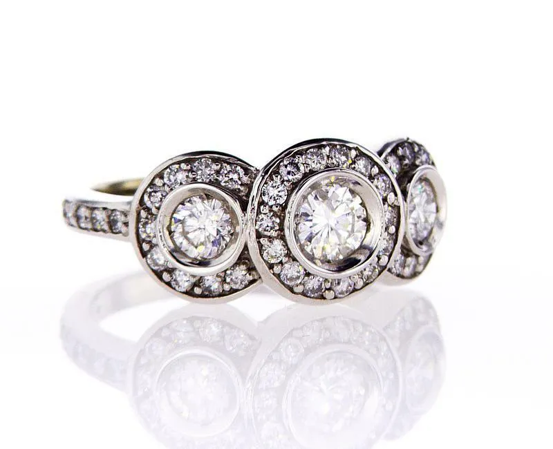1.20 CT G/ SI1 Natural Diamond Ring 3 Stones 14k Gold Round Cut Brilliant Size 7