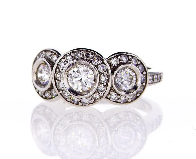 1.20 CT G/ SI1 Natural Diamond Ring 3 Stones 14k Gold Round Cut Brilliant Size 7