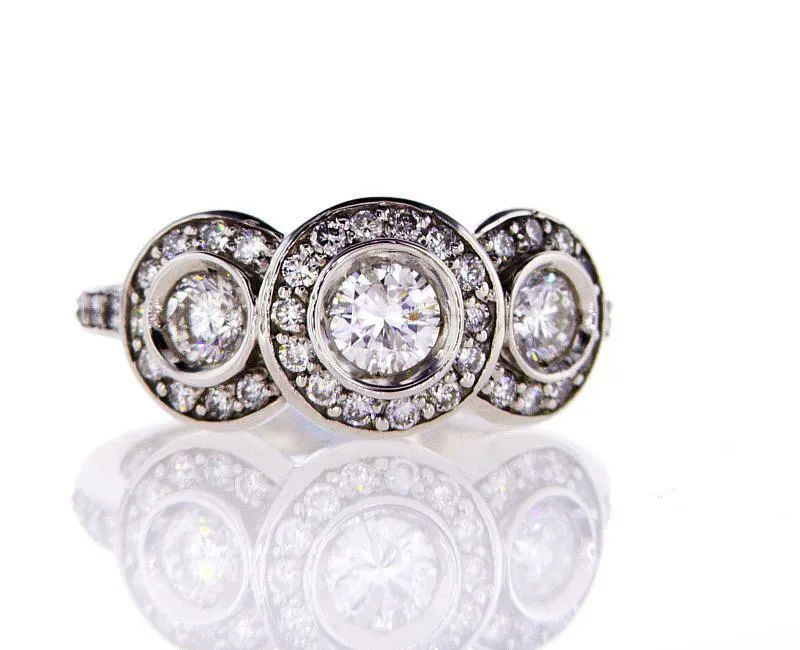 1.20 CT G/ SI1 Natural Diamond Ring 3 Stones 14k Gold Round Cut Brilliant Size 7