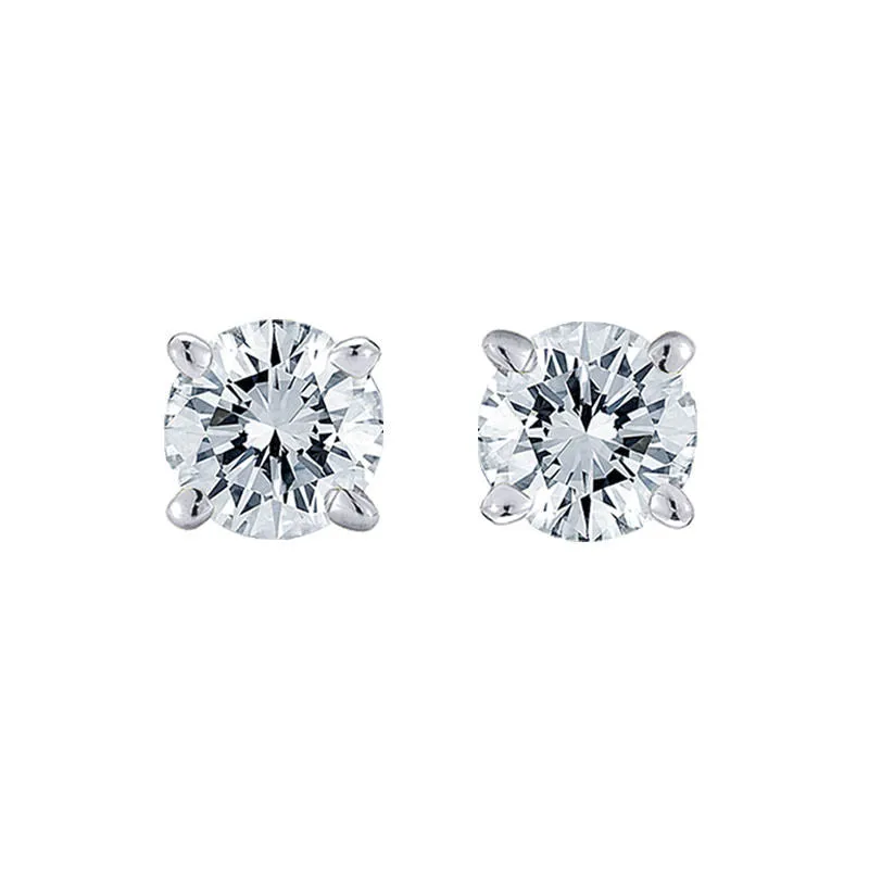 1/3 CT Diamond Studs Earrings 14k White Gold Push Back Natural Round Cut 3.9MM