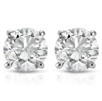 1/3 CT Diamond Studs Earrings 14k White Gold Push Back Natural Round Cut 3.9MM