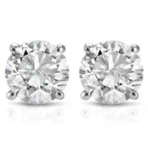 1/3 CT Diamond Studs Earrings 14k White Gold Push Back Natural Round Cut 3.9MM