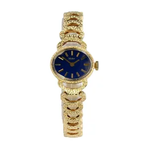14K Gold Oval Navy Dial Manual Watch