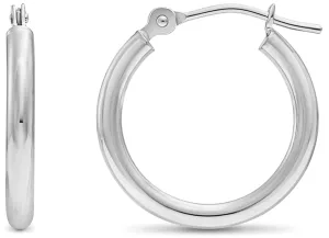 14K White Gold 2MM Classic Hoops Earrings