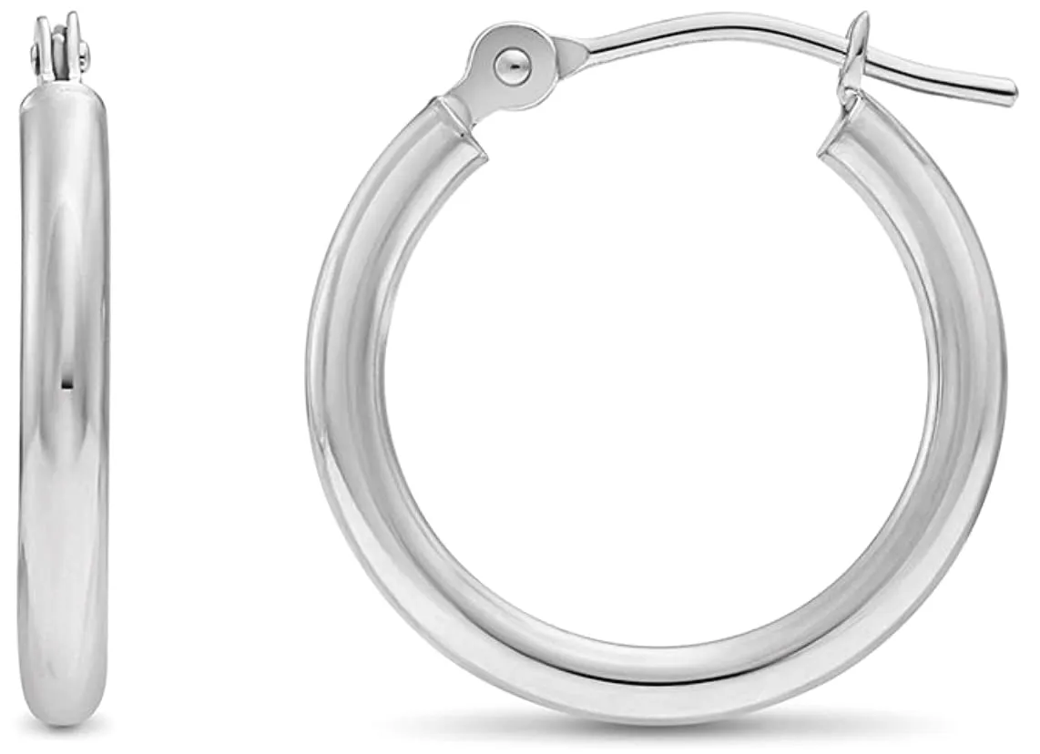 14K White Gold 2MM Classic Hoops Earrings
