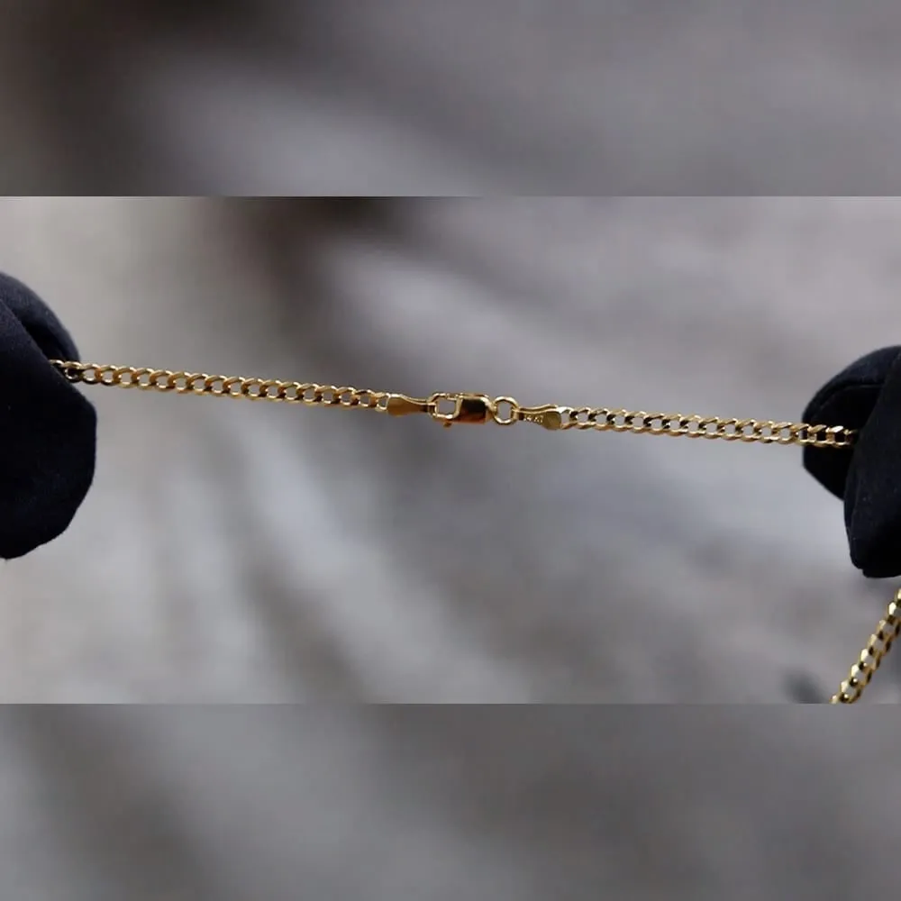 14K Yellow Gold 2.5MM Solid Cuban Curb Link Chain