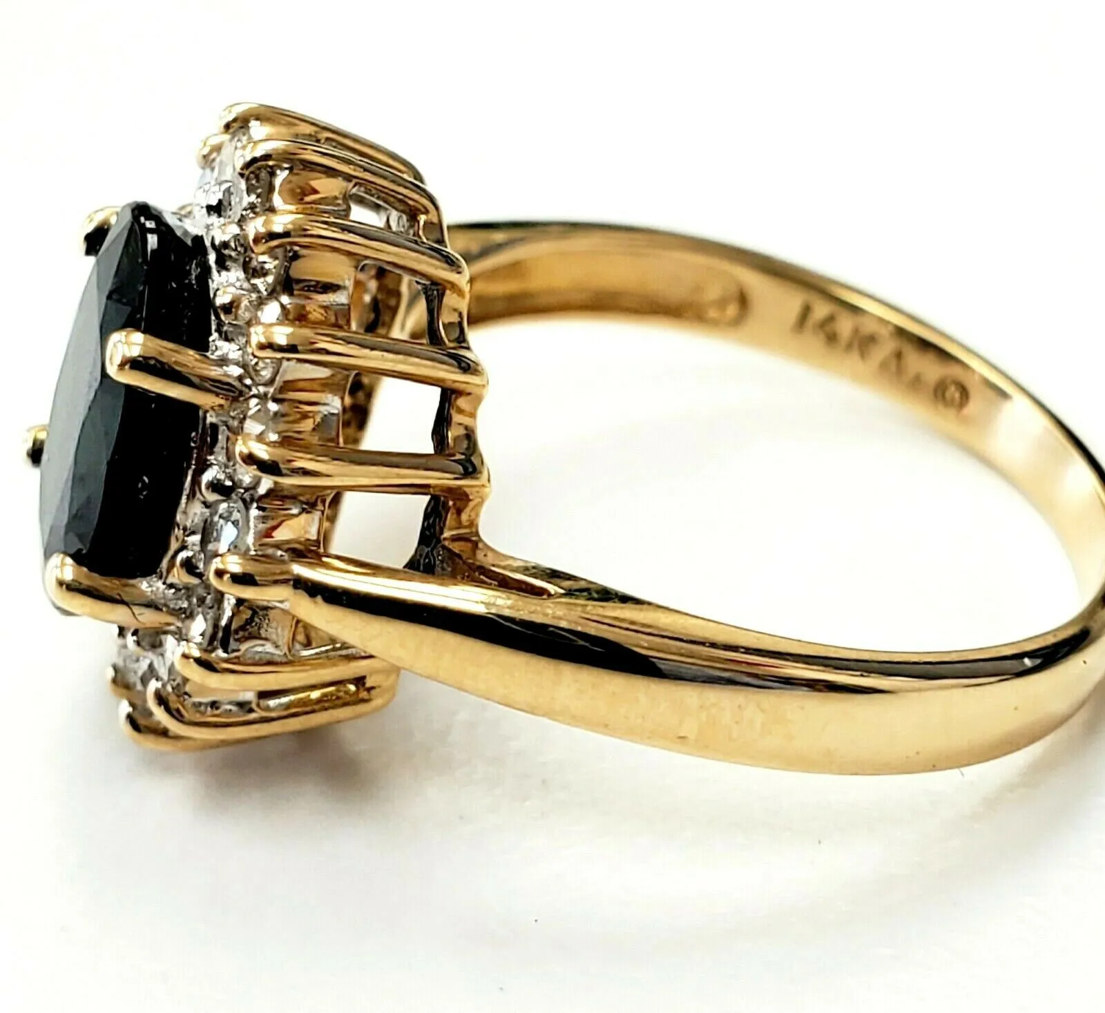 14k Yellow Gold 2.82CTW Oval Cut Blue Sapphire Diamond Cocktail Lady's Ring