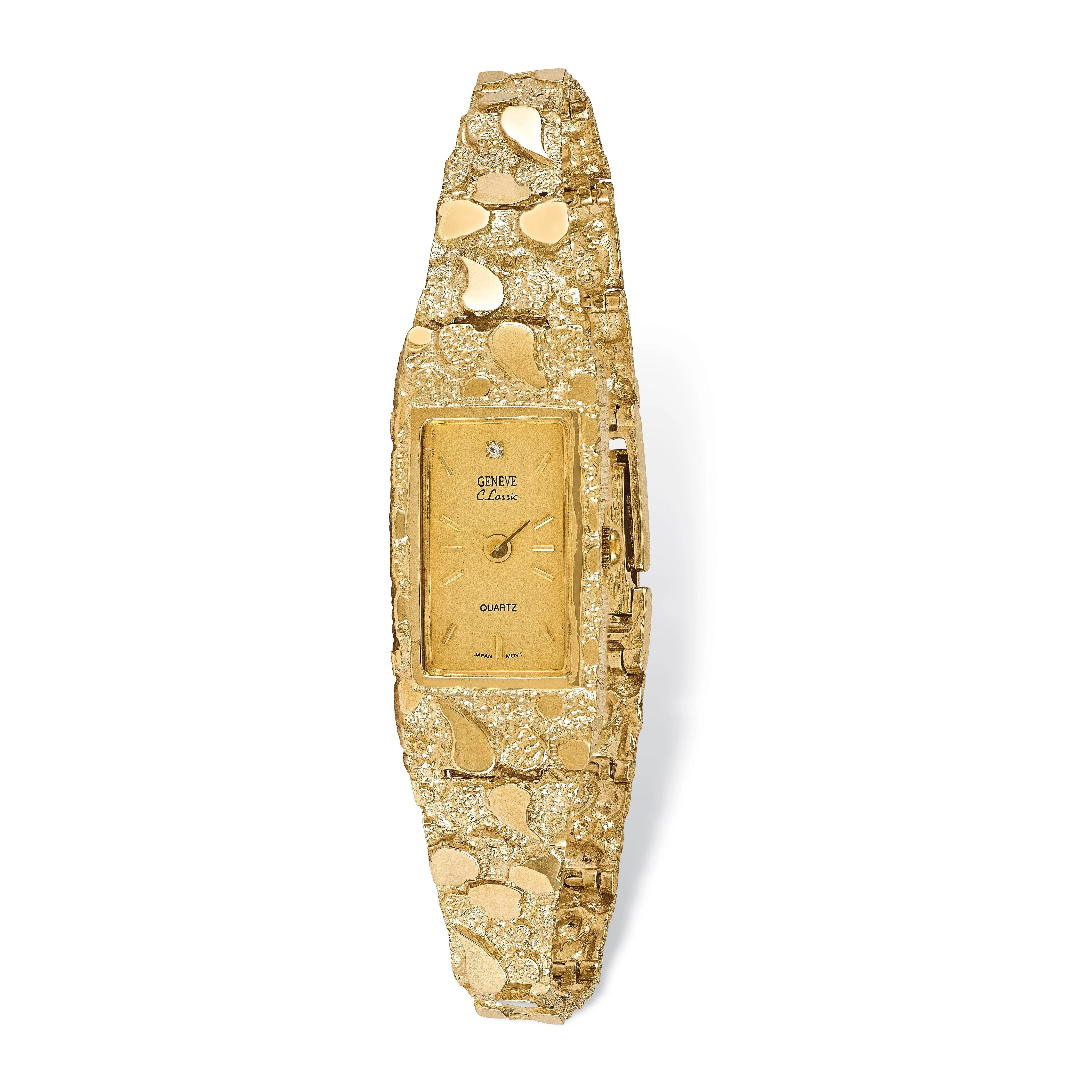 14k Yellow Gold Ladies Rectangular Nugget Watch
