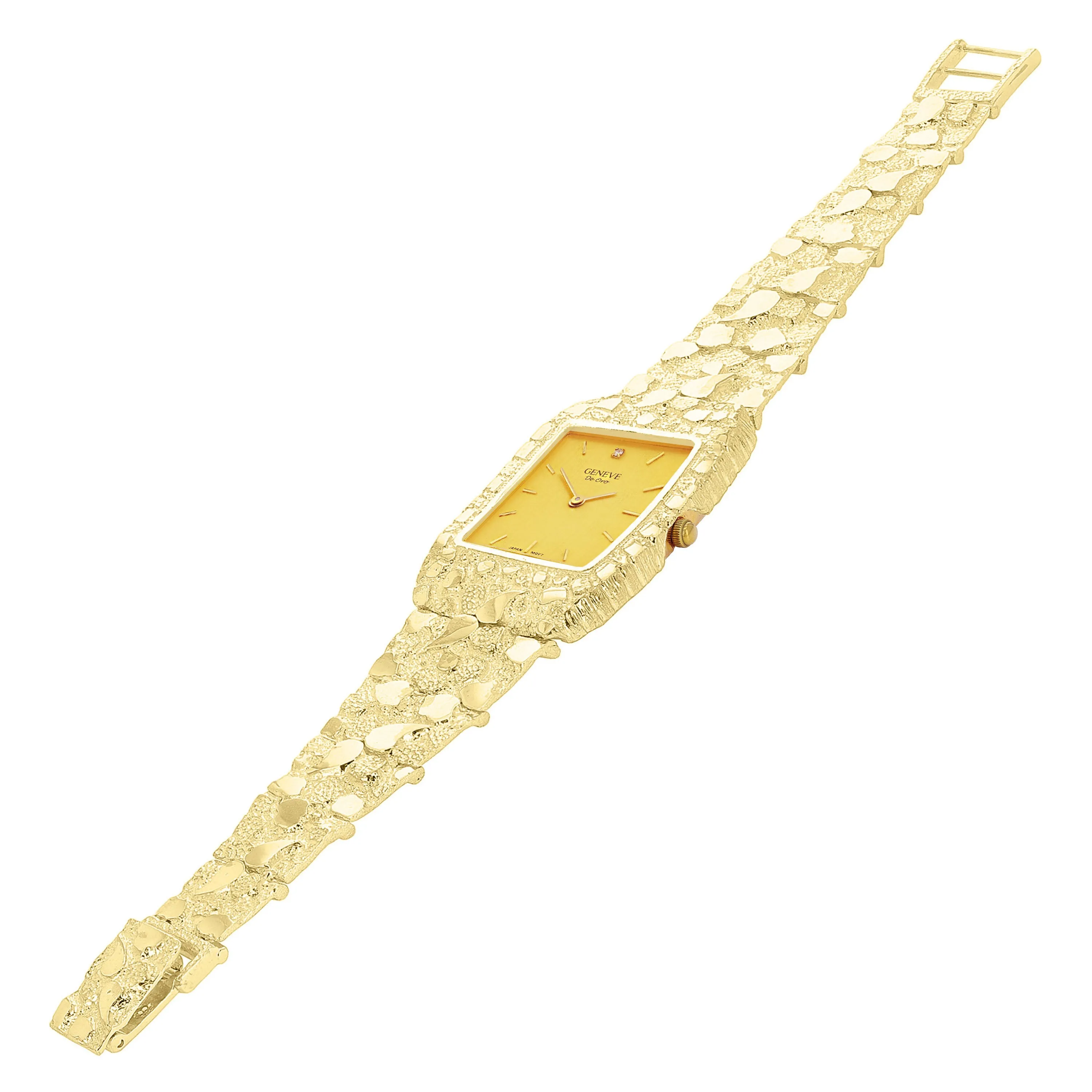 14k Yellow Gold Nugget Bracelet Wrist Watch Link Geneve Diamond Watch 7" 55g