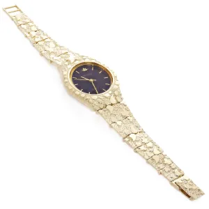 14k Yellow Gold Nugget Link Geneve with Diamonds Wrist Watch 8.5-9" 64 grams