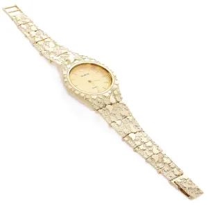 14k Yellow Gold Nugget Link Geneve Wrist Watch Adjustable 8-8.5" 60 grams
