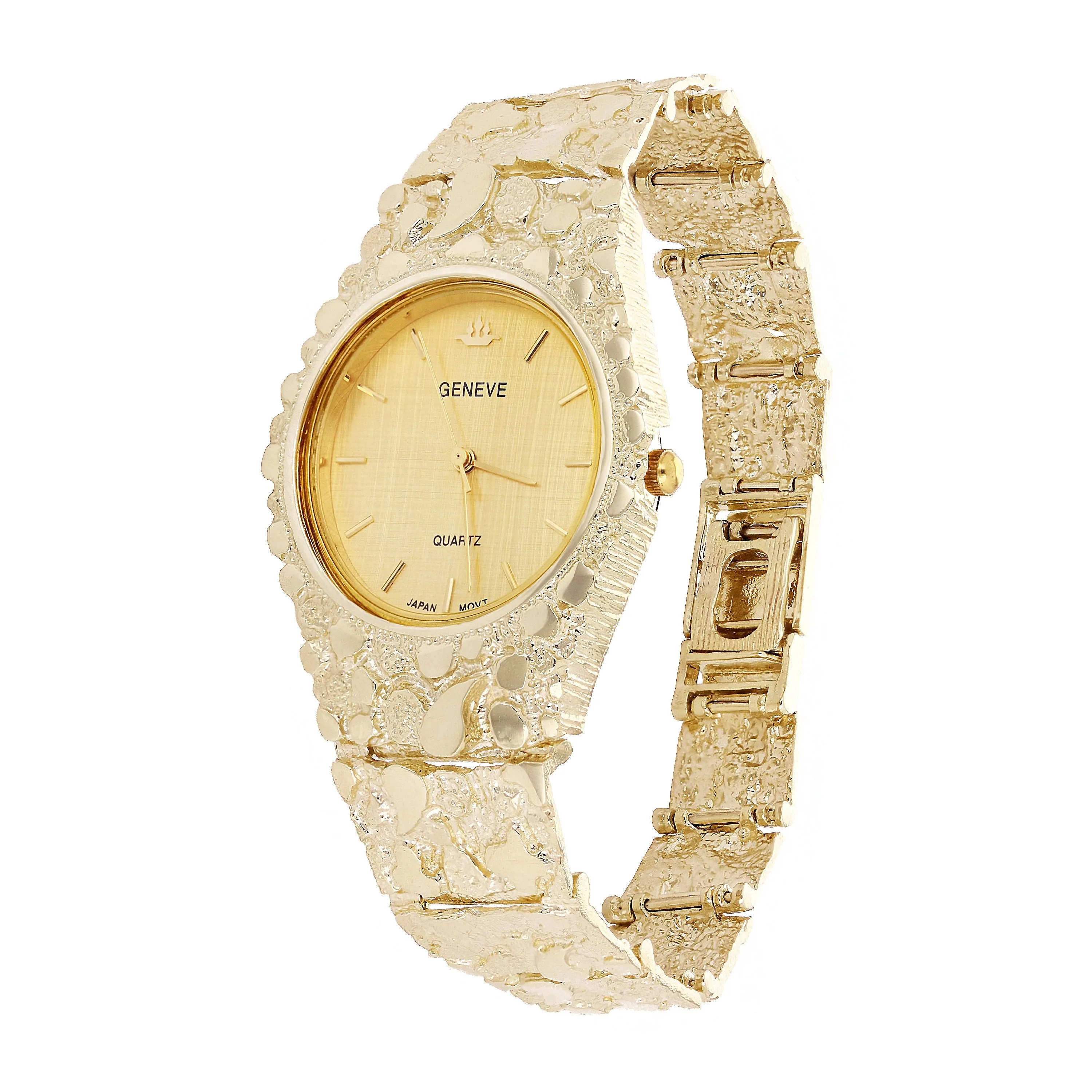 14k Yellow Gold Nugget Link Geneve Wrist Watch Adjustable 8-8.5" 60 grams