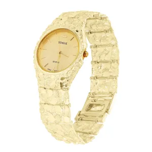 14k Yellow Gold Nugget Link Geneve Wrist Watch Straight Band Adj.7-7.5" 70 grams