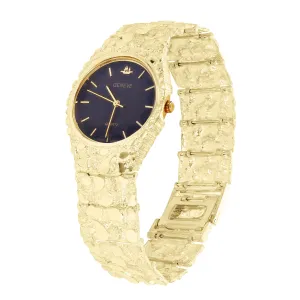 14k Yellow Gold Nugget Link Geneve Wrist Watch Straight Band Adj.7-7.5" 70 grams