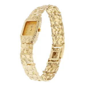 14k Yellow Gold Nugget Link Wrist Watch Bracelet Geneve Diamond Watch 6.5-7" 42g