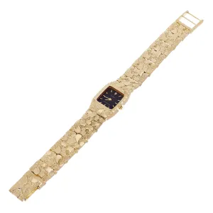 14k Yellow Gold Nugget Link Wrist Watch Bracelet Geneve Diamond Watch 7.5" 48.5g