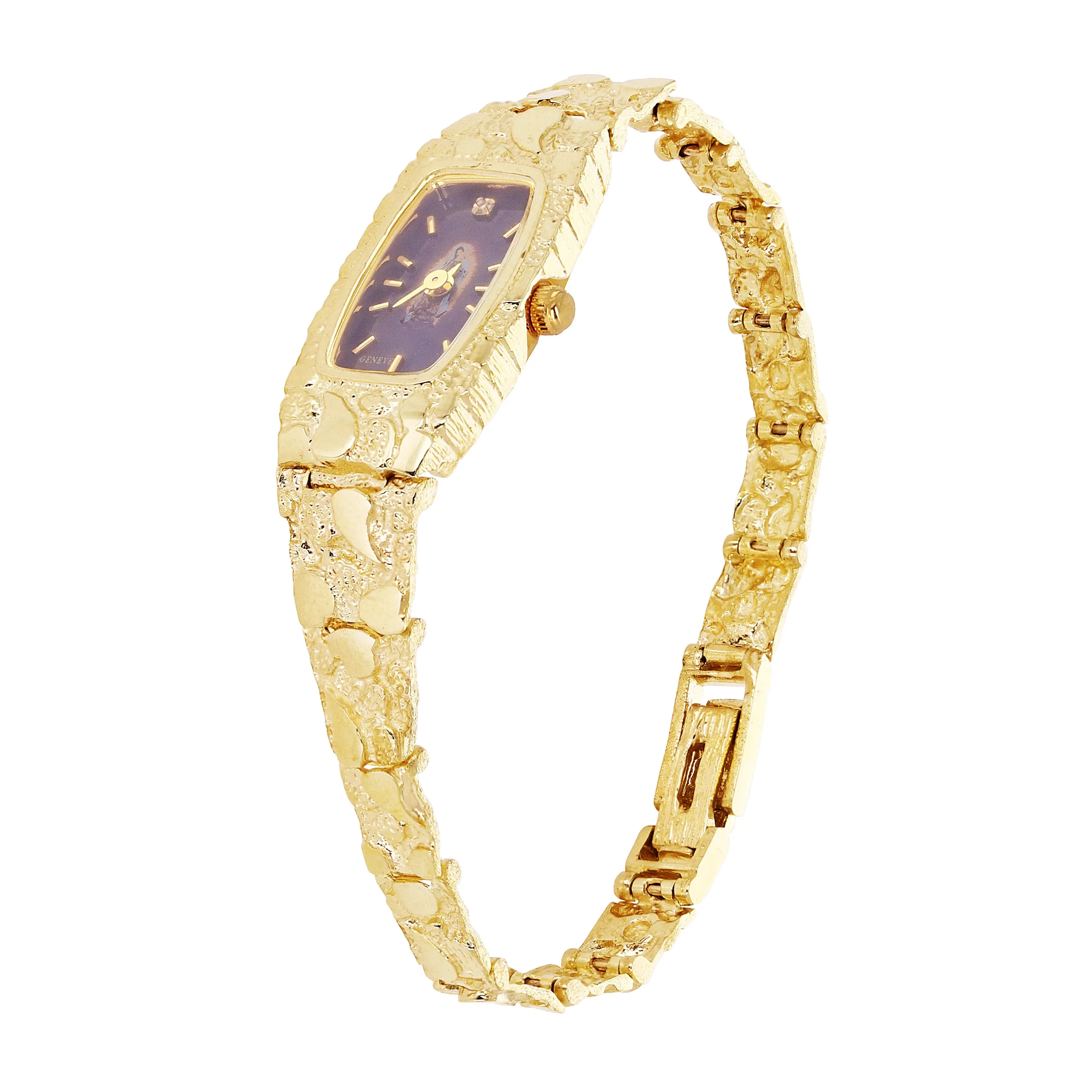 14k Yellow Gold Nugget Watch Link Guadalupe Geneve Watch 7"-7.5" 25.7 grams