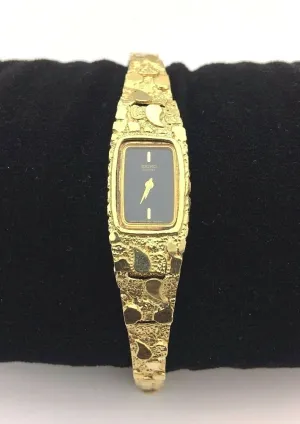 14k Yellow Gold Nugget Wrist Watch Link Band with Seiko Watch 6.5"-7" 22.2 grams