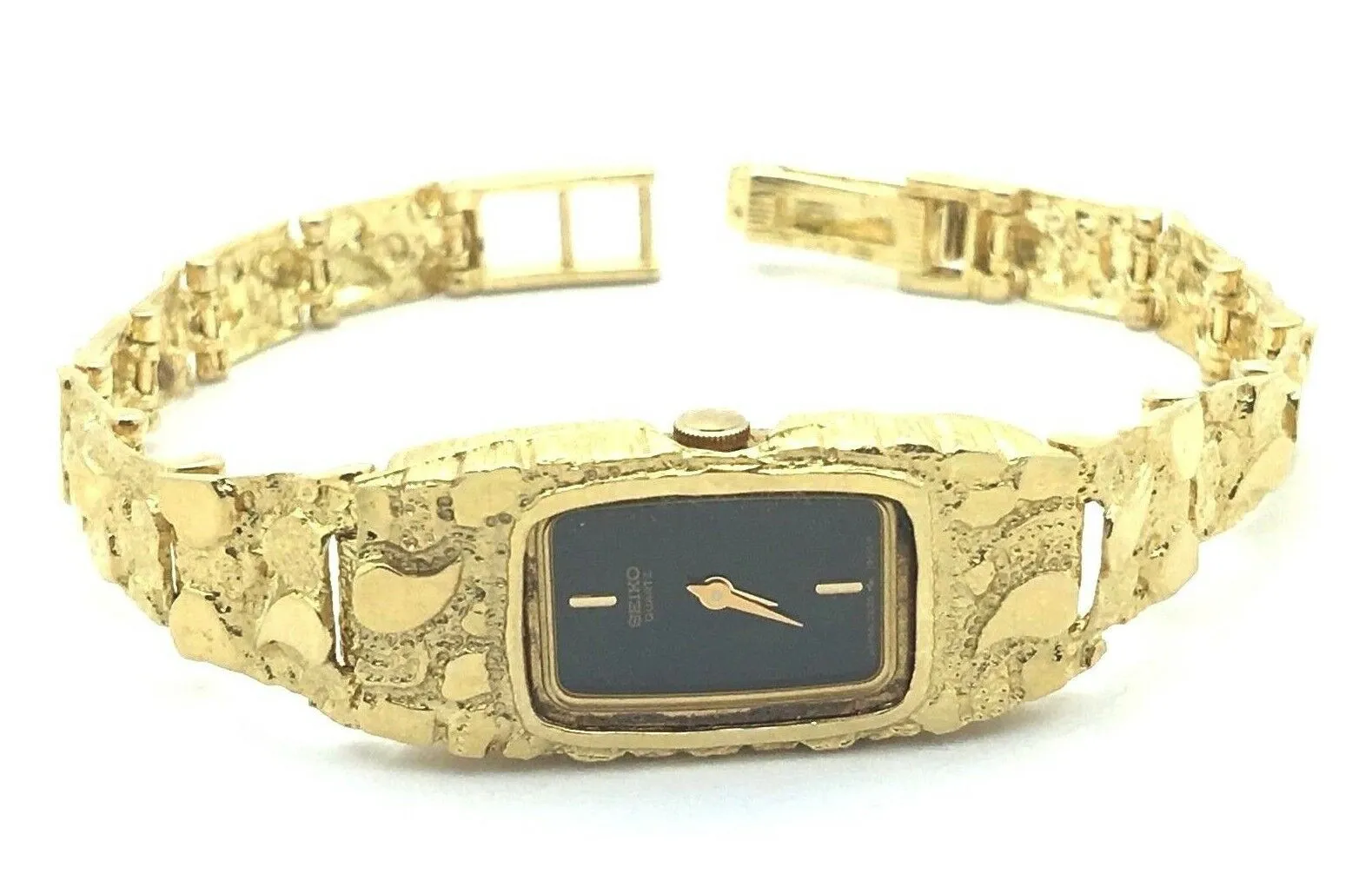 14k Yellow Gold Nugget Wrist Watch Link Band with Seiko Watch 6.5"-7" 22.2 grams
