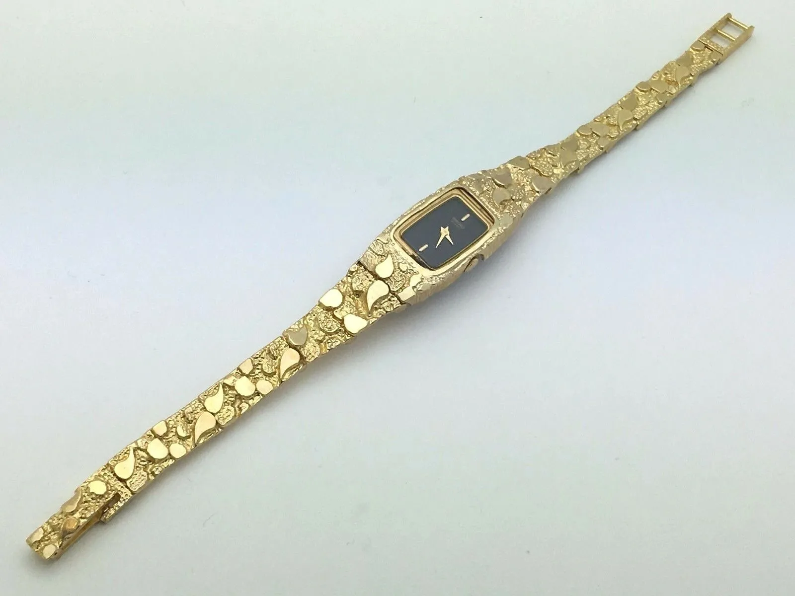 14k Yellow Gold Nugget Wrist Watch Link Band with Seiko Watch 6.5"-7" 22.2 grams