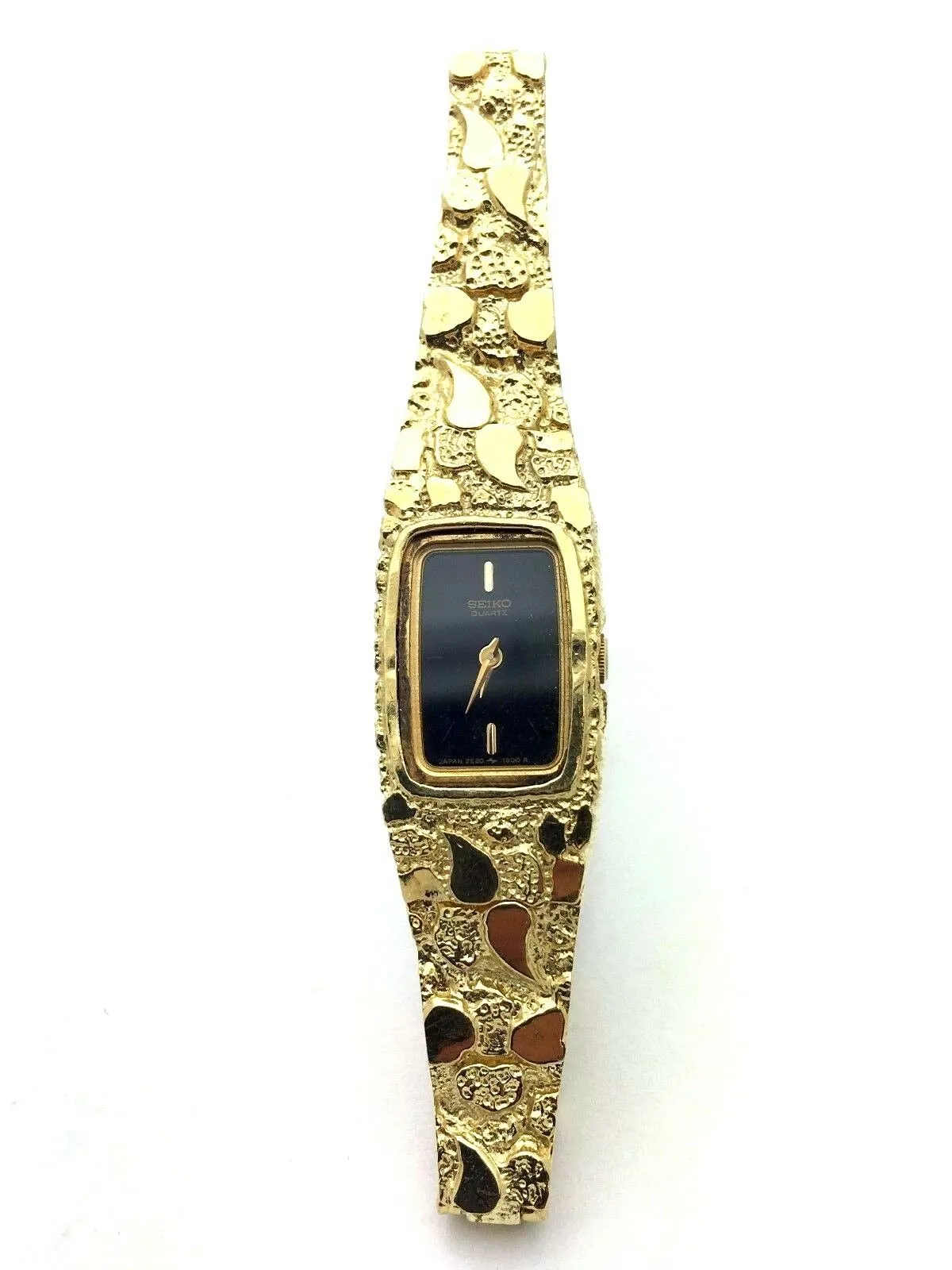 14k Yellow Gold Nugget Wrist Watch Link Band with Seiko Watch 6.5"-7" 22.2 grams