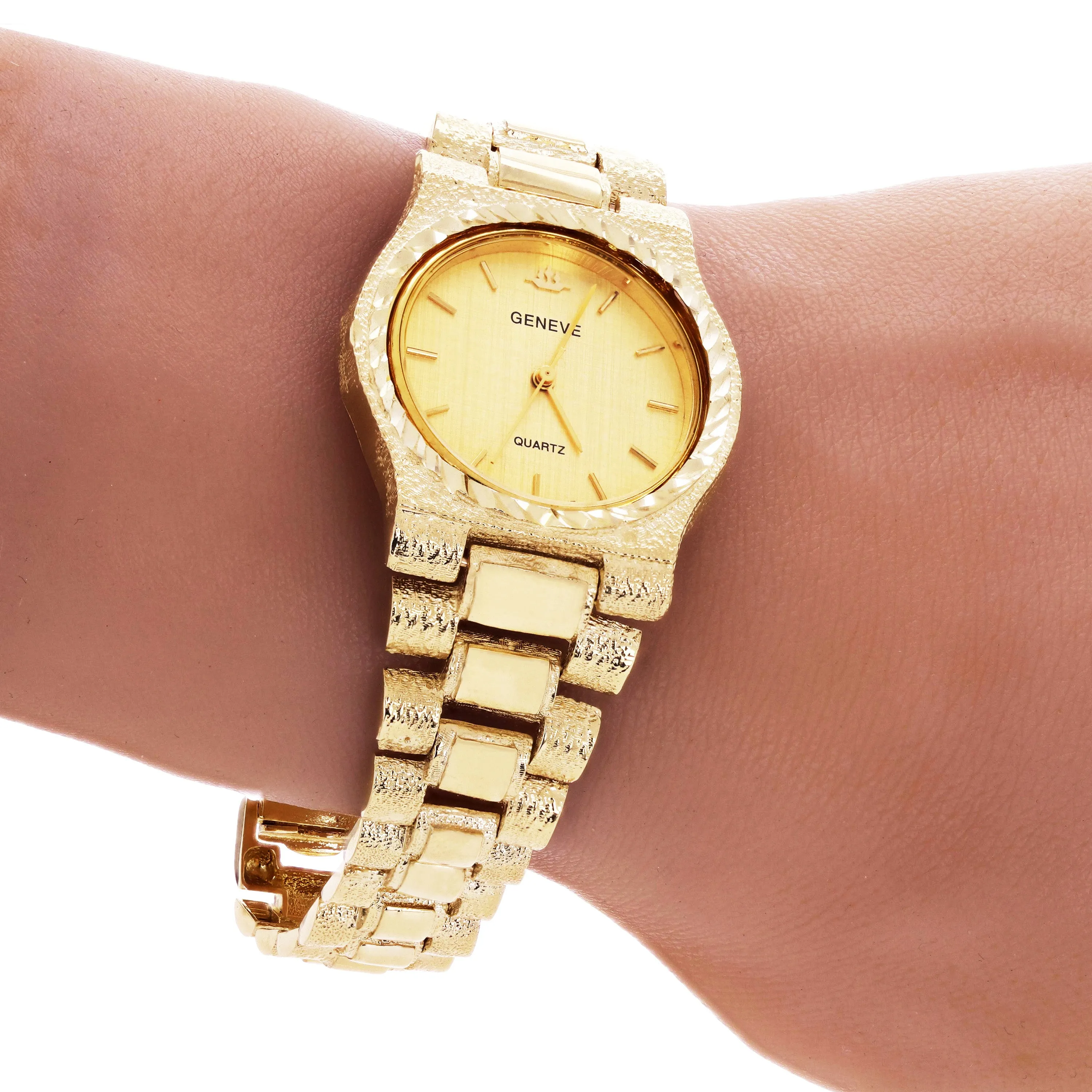 14k Yellow Gold Watch Link Band Geneve Diamond Wrist Watch 6.5" - 8.5"