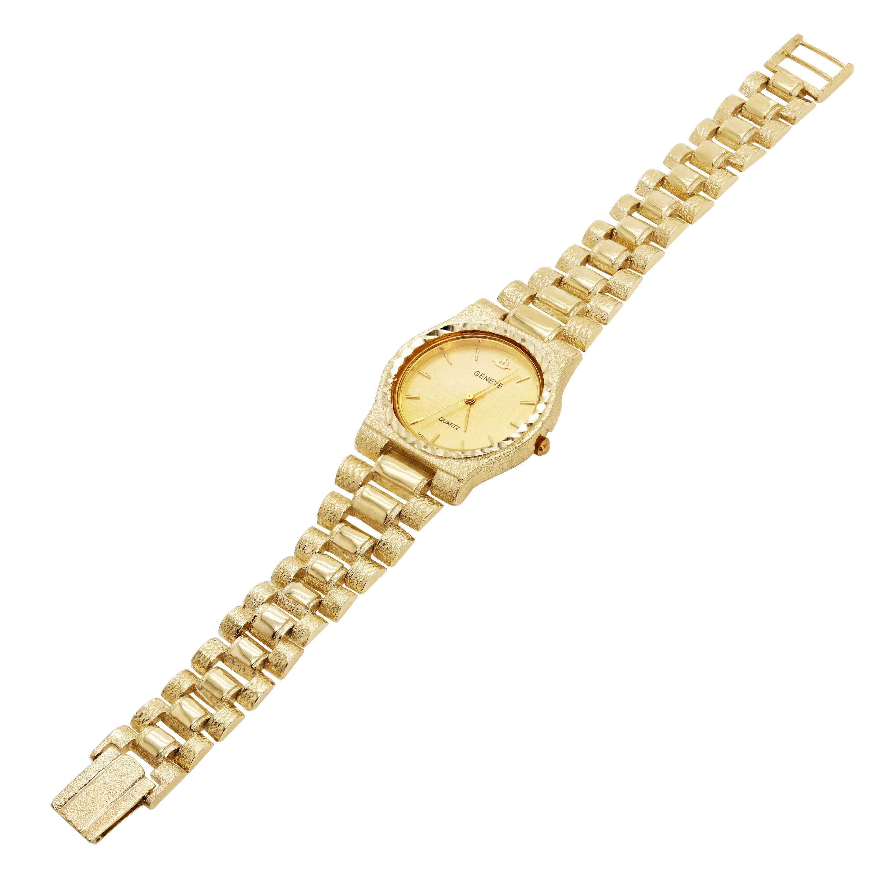 14k Yellow Gold Watch Link Band Geneve Diamond Wrist Watch 6.5" - 8.5"