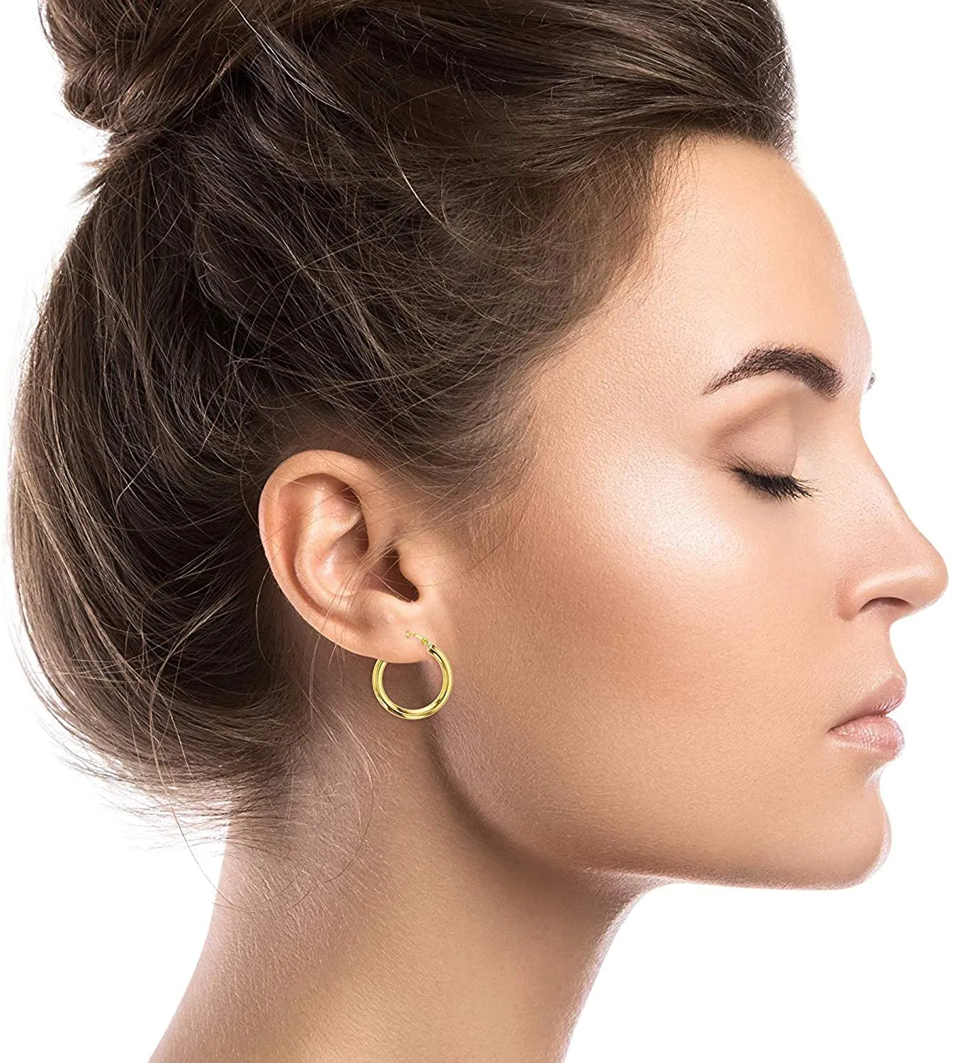 14Karat Simple Classic Real Solid Yellow Gold Hoops Earrings