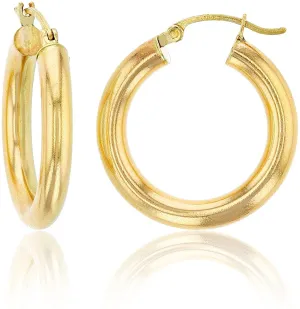 14Karat Simple Classic Real Solid Yellow Gold Hoops Earrings