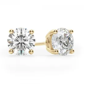 1.5 CT VVS2 Diamond Studs Earrings Yellow Gold Screw Back Natural Round Cut GIA