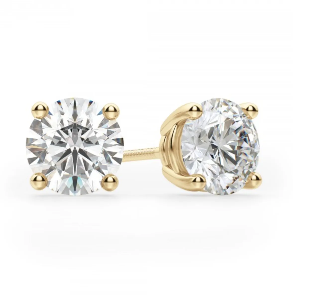 1.5 CT VVS2 Diamond Studs Earrings Yellow Gold Screw Back Natural Round Cut GIA