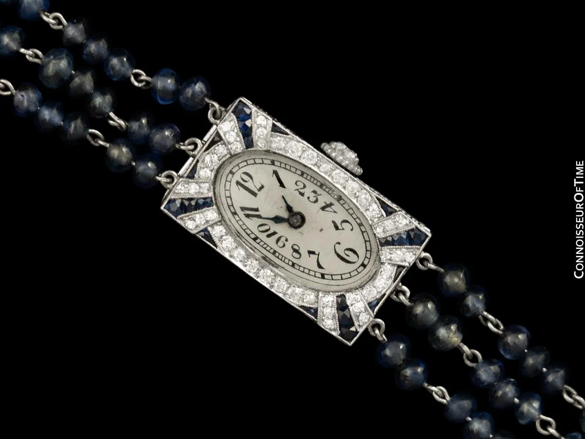 1910's Vacheron & Constantin Exquisite Art Deco Ladies Watch - Platinum, Diamonds, Sapphires & Emeralds