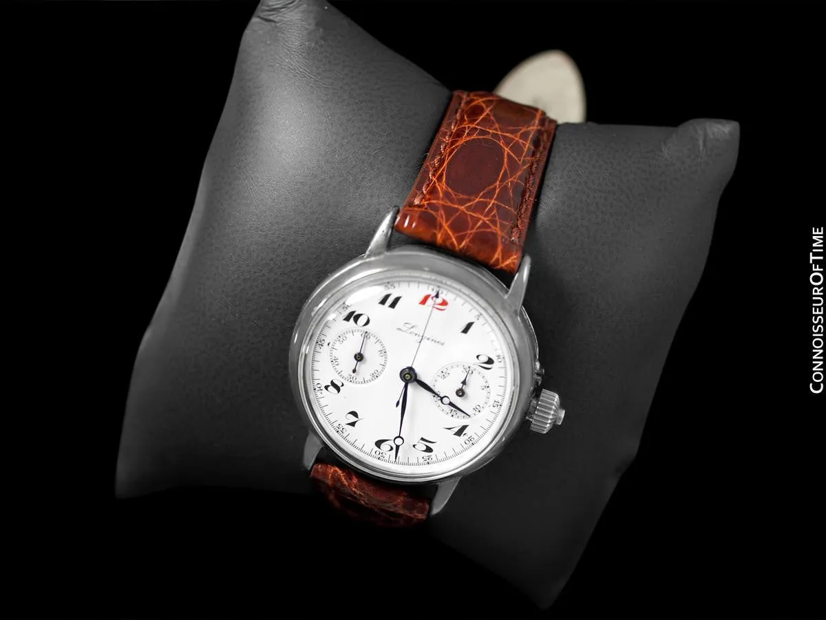 1914 Longines Caliber 13.33 Mens Single Button World War I Military Chronograph, Silver - Legendary Chronograph