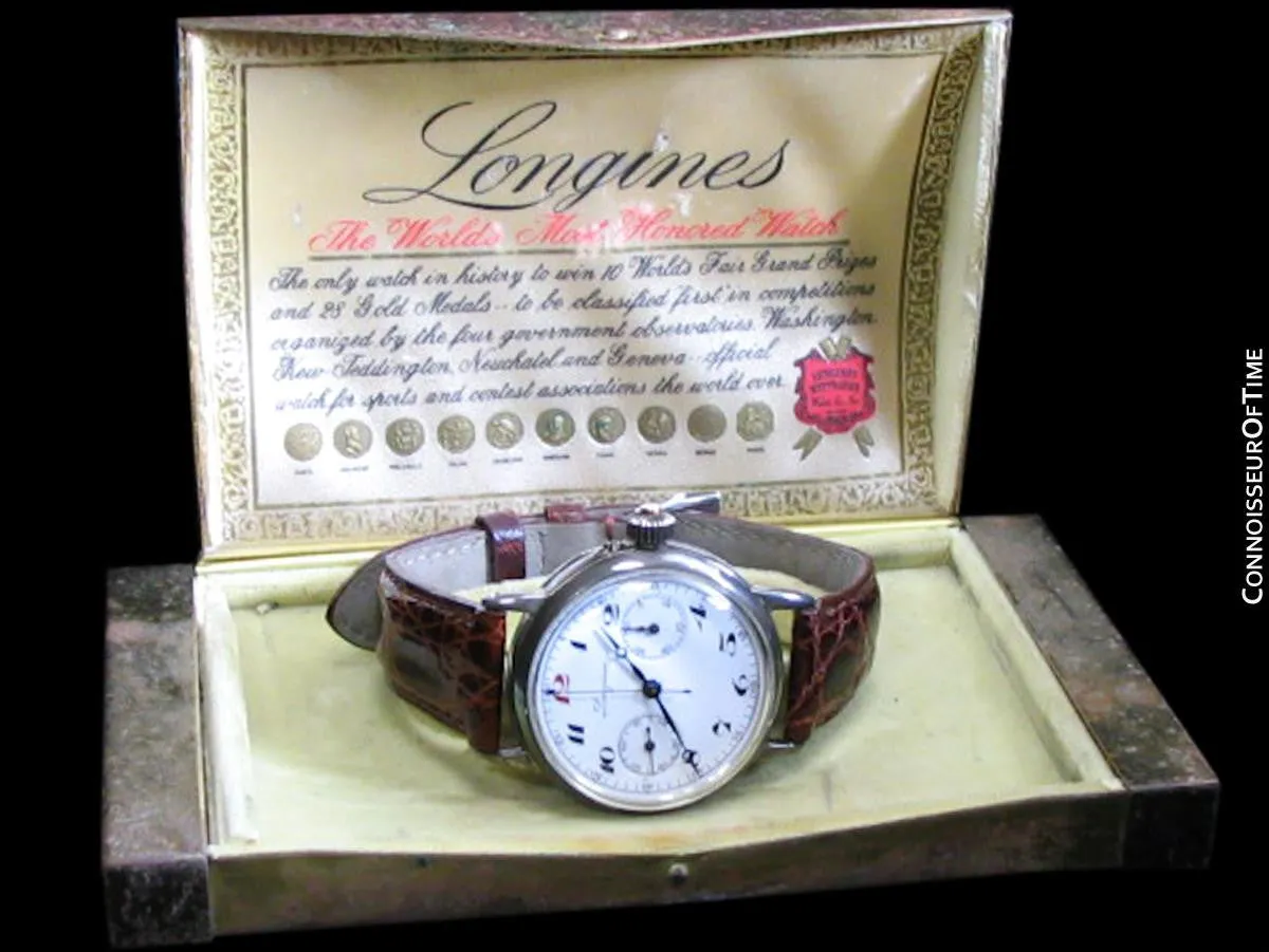 1914 Longines Caliber 13.33 Mens Single Button World War I Military Chronograph, Silver - Legendary Chronograph