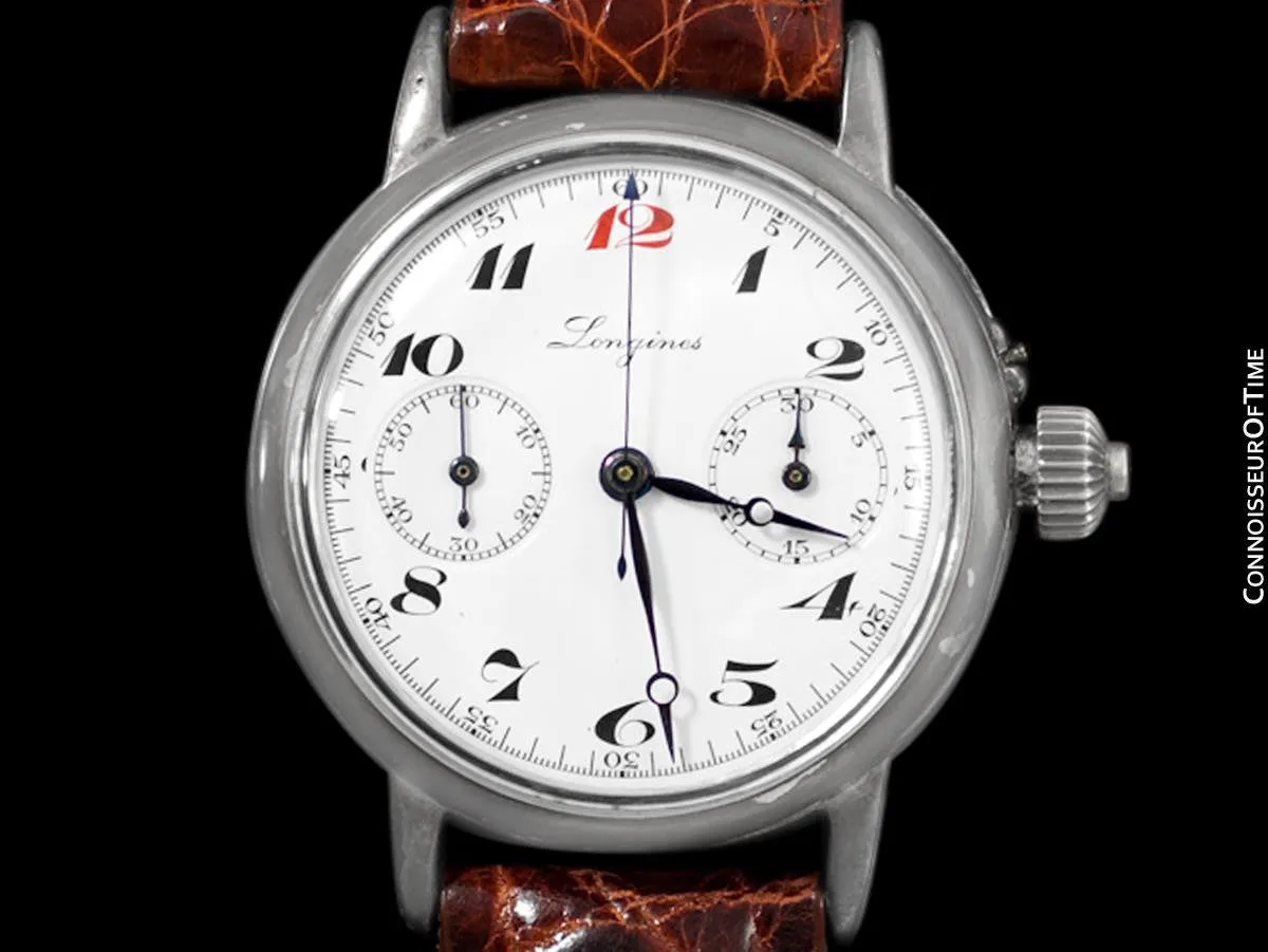 1914 Longines Caliber 13.33 Mens Single Button World War I Military Chronograph, Silver - Legendary Chronograph