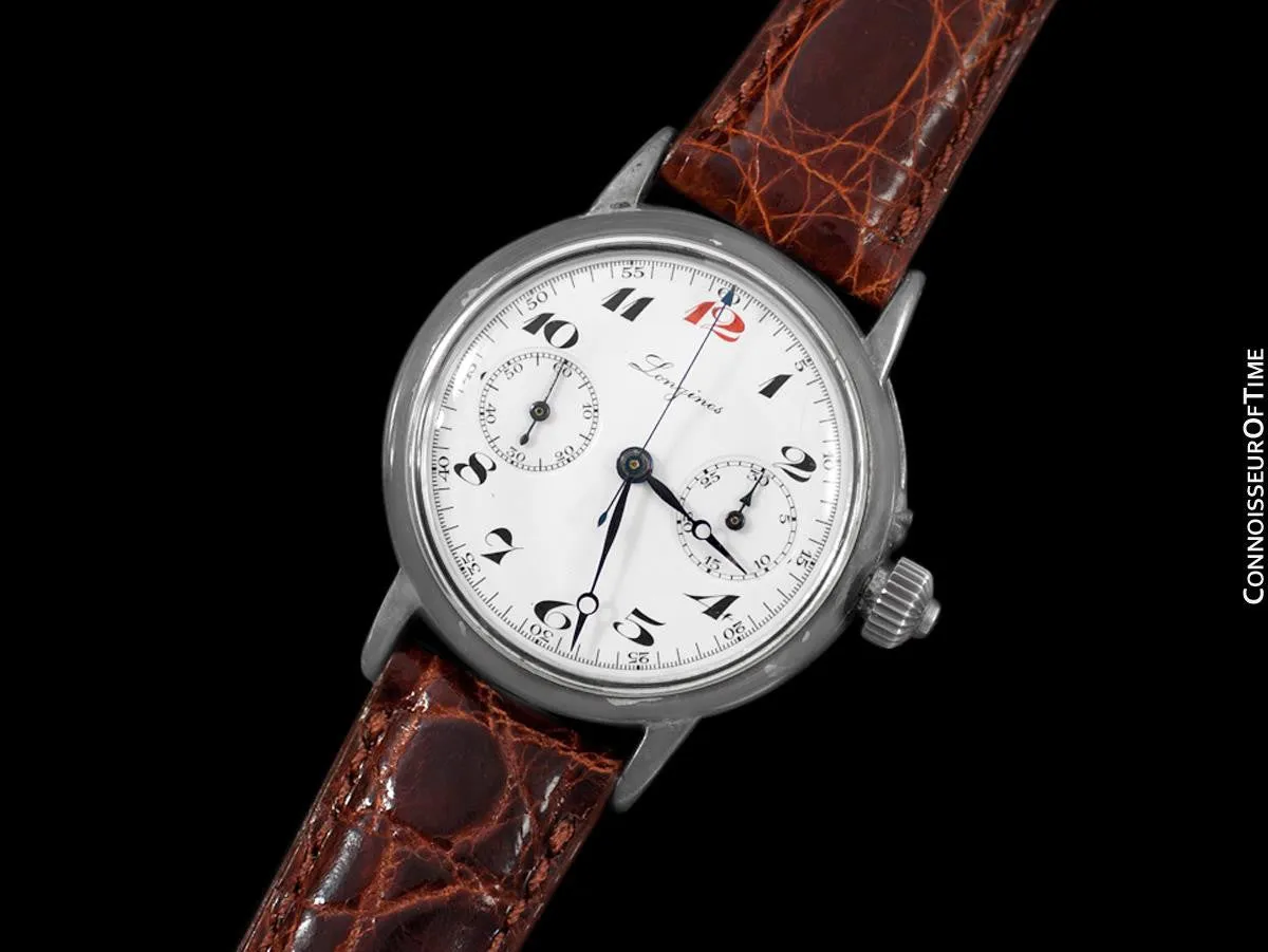 1914 Longines Caliber 13.33 Mens Single Button World War I Military Chronograph, Silver - Legendary Chronograph