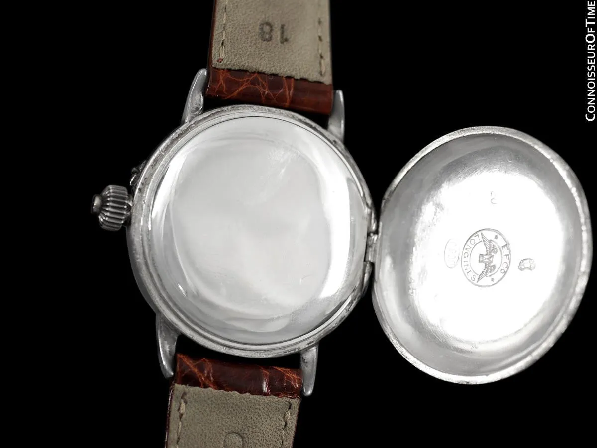 1914 Longines Caliber 13.33 Mens Single Button World War I Military Chronograph, Silver - Legendary Chronograph