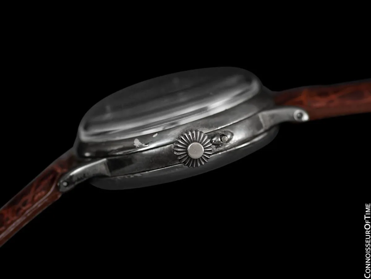 1914 Longines Caliber 13.33 Mens Single Button World War I Military Chronograph, Silver - Legendary Chronograph