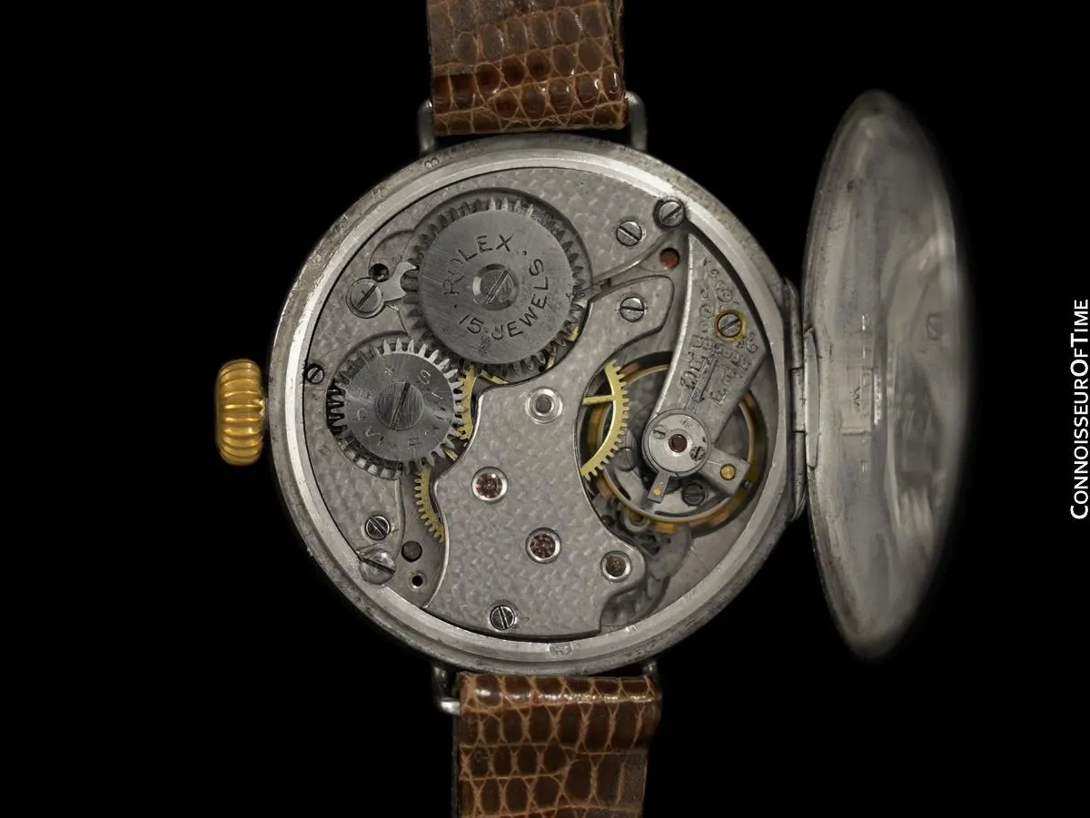 1914 Rolex Rare Vintage Mens World War I Era Military Officers Demi-Hunter Trench Watch - Sterling Silver